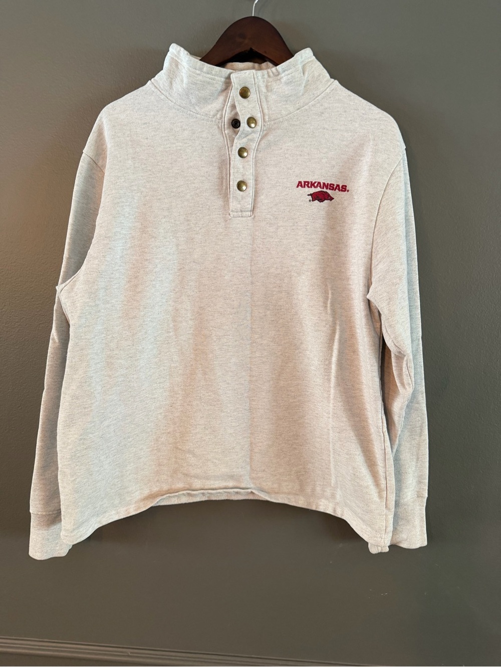 League Heather Cream Arkansas Snap-Button Funnel Pullover
